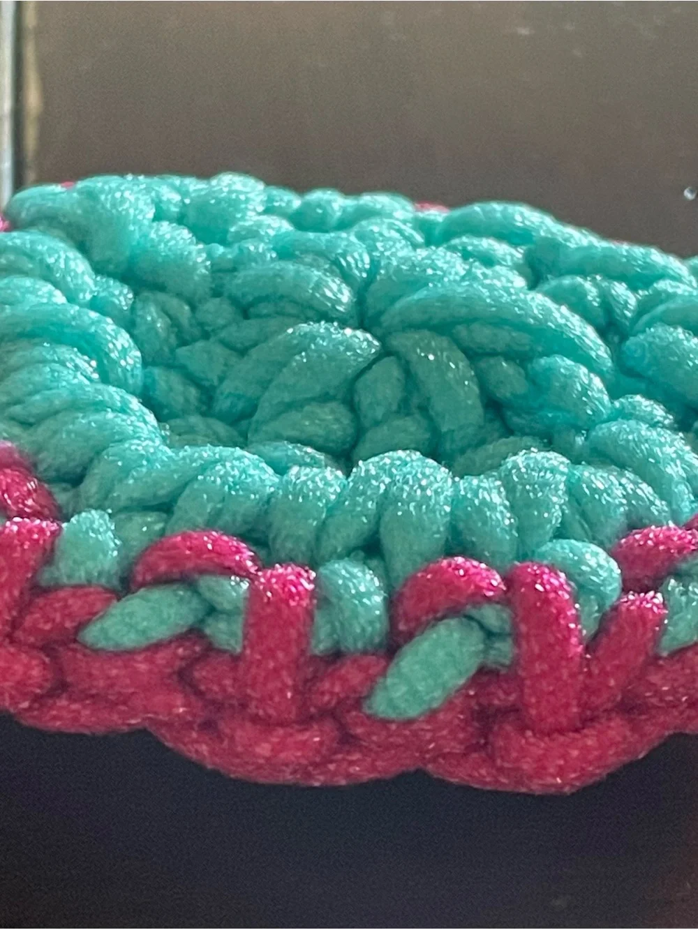 Handmade Crochet dish Scrubby - Teal and Hot Pink
